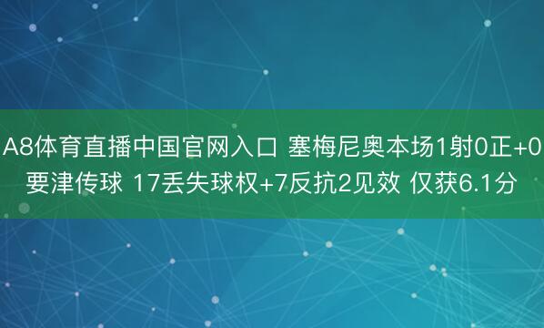 A8体育直播中国官网入口 塞梅尼奥本场1射0正+0要津传球 17丢失球权+7反抗2见效 仅获6.1分