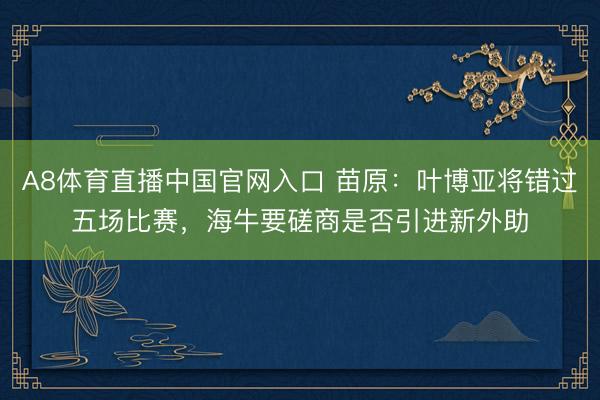 A8体育直播中国官网入口 苗原：叶博亚将错过五场比赛，海牛要磋商是否引进新外助